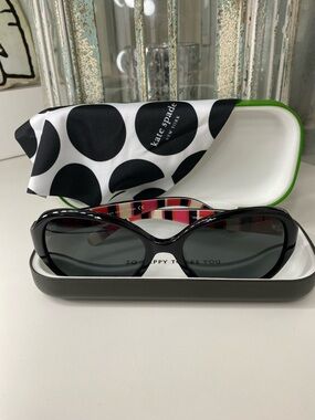 kate spade Black Oval Sunglasses with Multicolor Striped Temples EUC